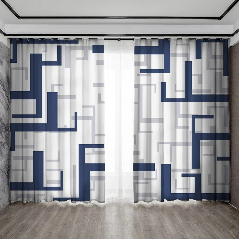 DecorBites™ Geometric Grid Printed Curtain Set for Bedroom, Garden & Balcony
