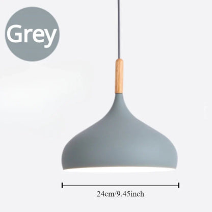 Modern Macaron Aluminum Pendant Light With Wood Accent