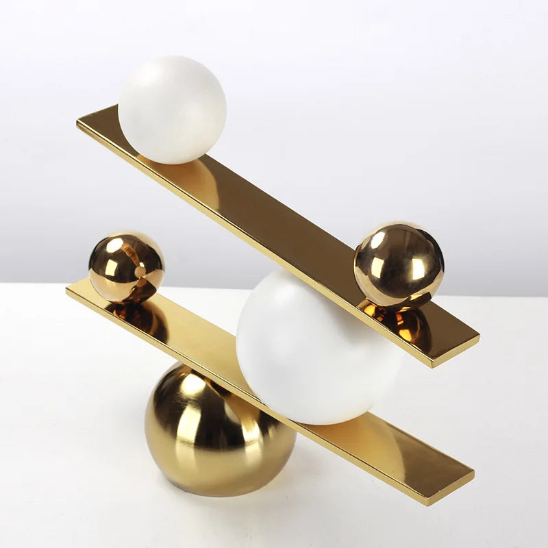 DecorBites™ Geometric Golden Ball Metal Seesaw Ramp Figurines for Home Decor