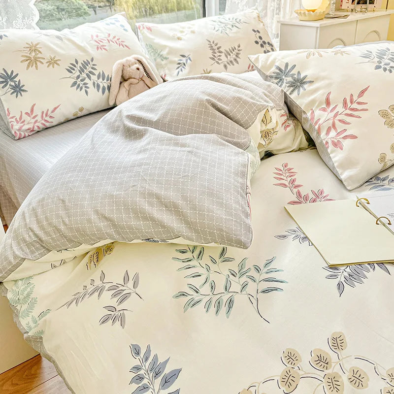 DecorBites™ Double-Sided Floral Print Cotton Bedding Set - Queen Size Soft Duvet Cover Set