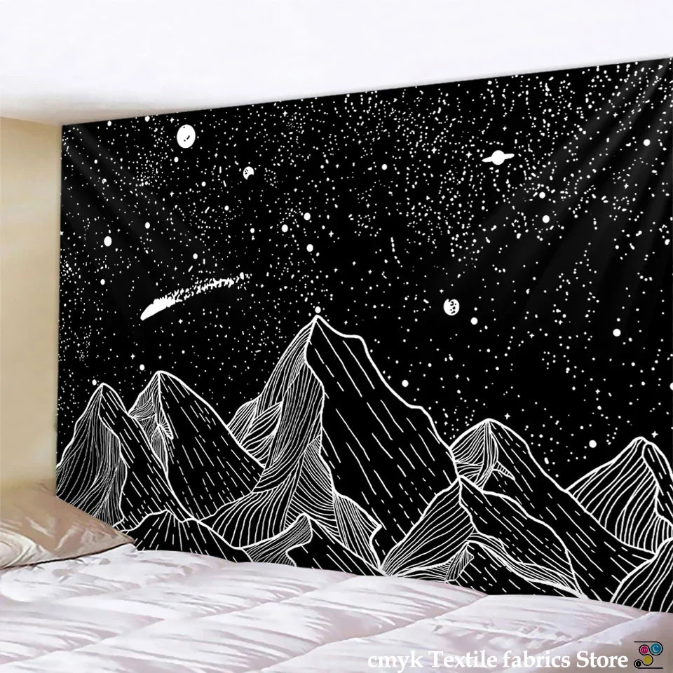 DecorBites™ Black & White Stars Mandala Tapestry - Home Decor