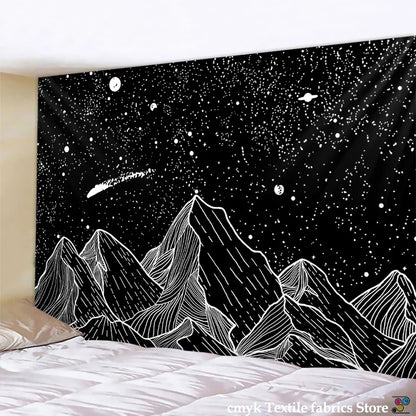 DecorBites™ Black & White Stars Mandala Tapestry - Home Decor