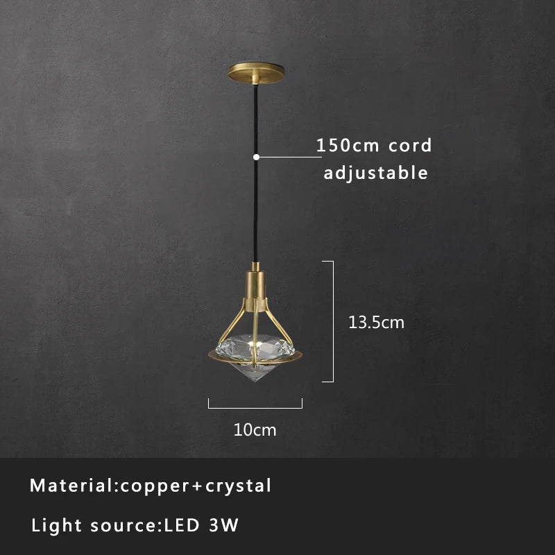 DecorBites™ Crystal Copper Pendant Lights Gold Home Decor Glass Hanging Lamp