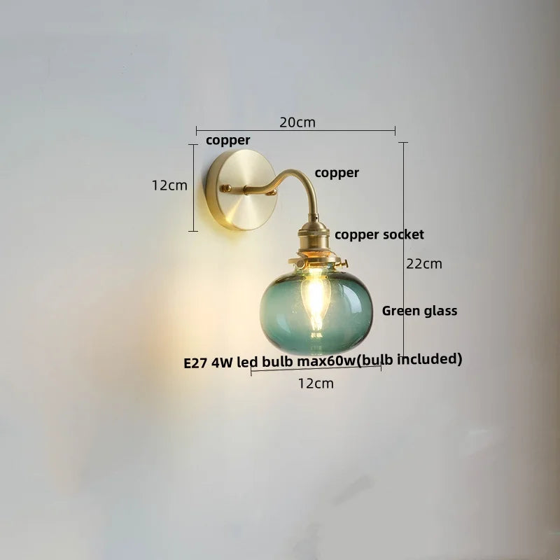 Green Glass Wall Sconce Copper Socket Pull Chain