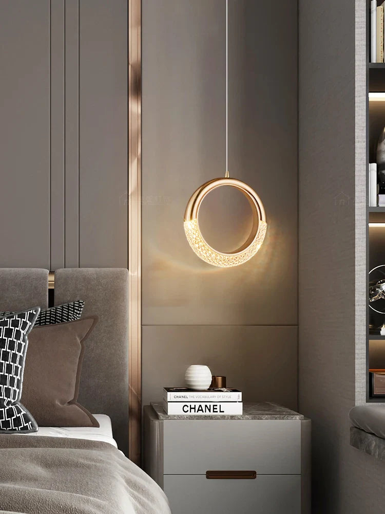 Modern Ring Pendant Light in Acrylic and Plated Metal