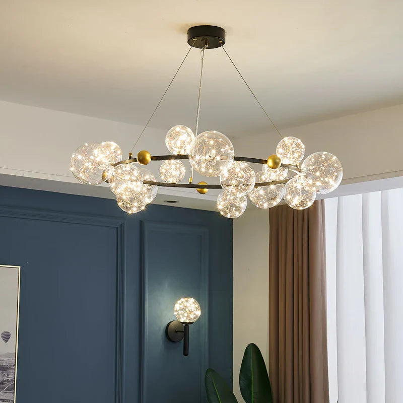 DecorBites™ Glass Bubble LED Chandelier: Nordic Art Star Bright Indoor Lighting for Romantic Atmosphere
