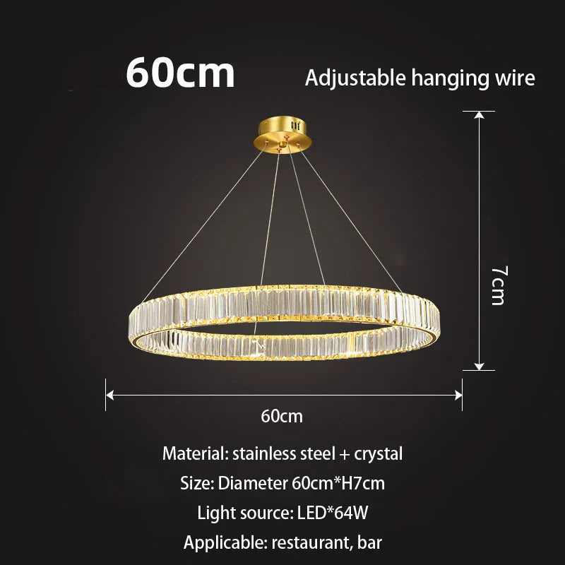 DecorBites™ Gold Crystal Round Ring Chandeliers with LED Pendant Light for Ceiling Lighting