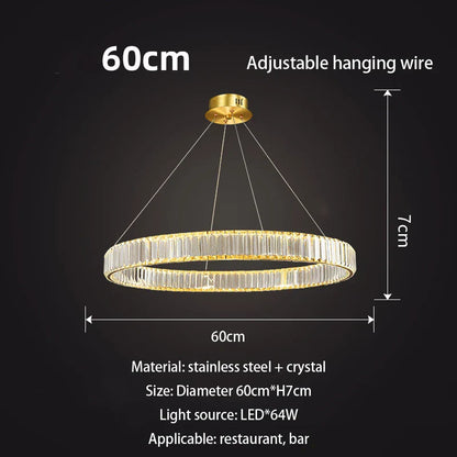DecorBites™ Gold Crystal Round Ring Chandeliers with LED Pendant Light for Ceiling Lighting