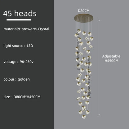 DecorBites™ Crystal Modern Chandelier for Living Room Luxury Loft LED Lighting Staircase Chandelier