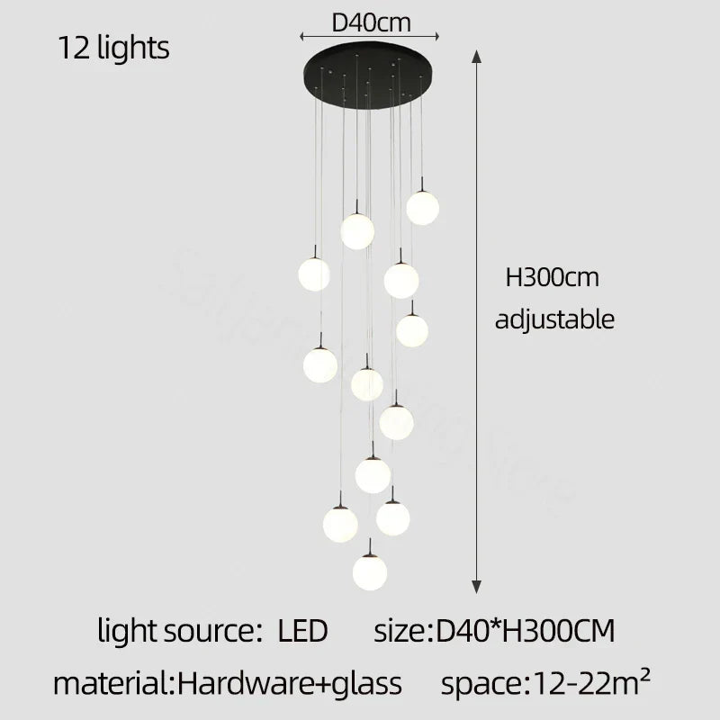 DecorBites™ Cream Glass Ball Chandelier for Duplex Villa Penthouse, Restaurant and Staircase