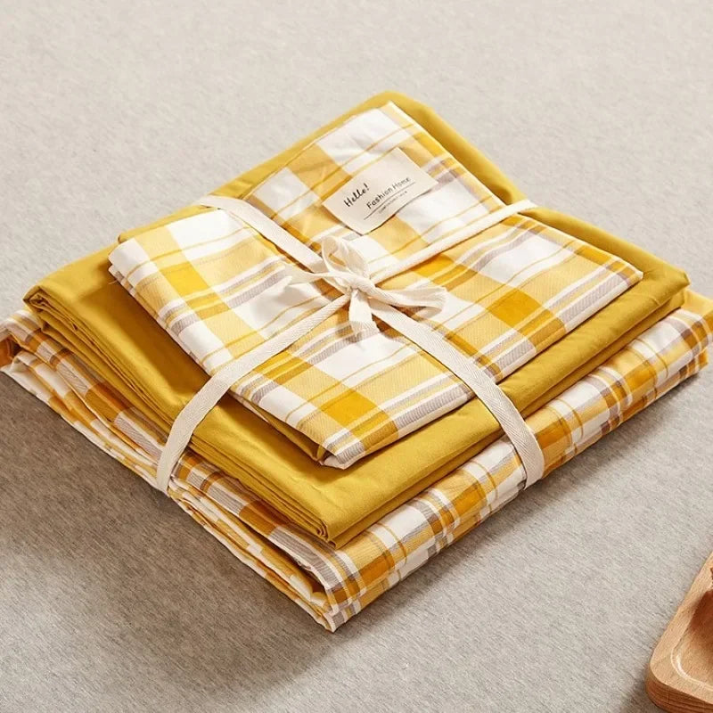 Cotton Grid Print Bed Set