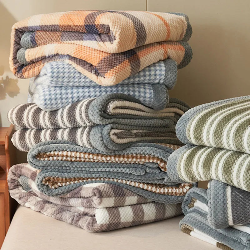 Striped Coral Fleece Blanket