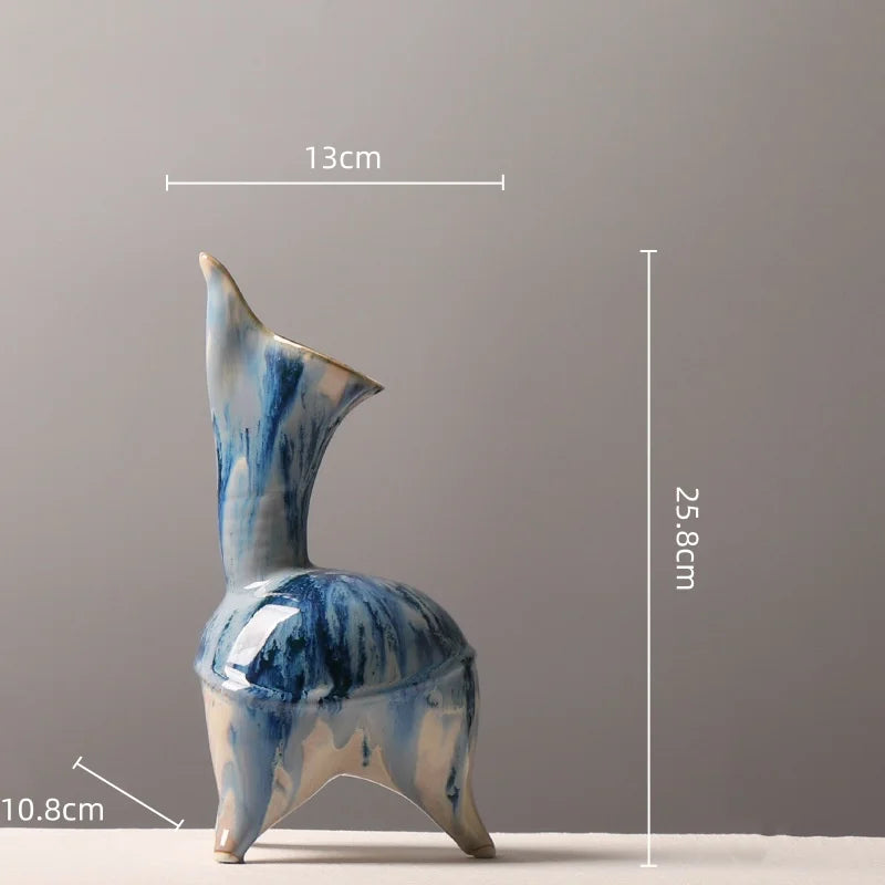 DecorBites™ Irregular Ink Pattern Ceramic Flagon Vase - Chinese Porcelain Home Decoration