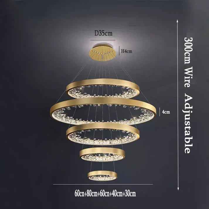 DecorBites™ Crystal Led Chandelier: Modern Luxury K9 Ring Dimmable Circle Hanging Lamp - Bedroom Living Dining Room Lighting