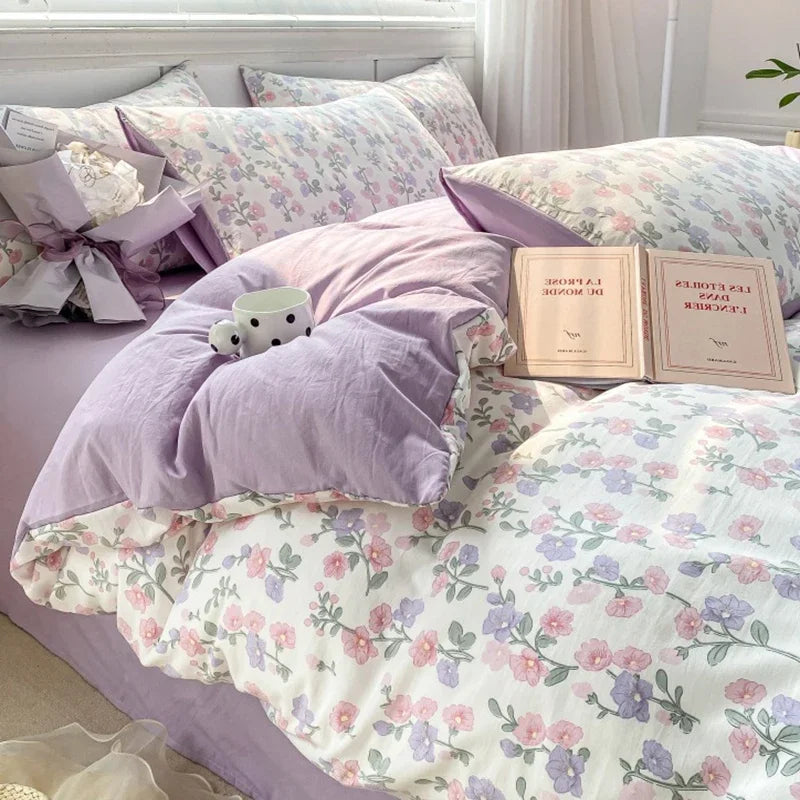 DecorBites™ Double Layer Yarn Cozy Bed Sheet Set - High-Quality Washed Cotton Printed Bedding