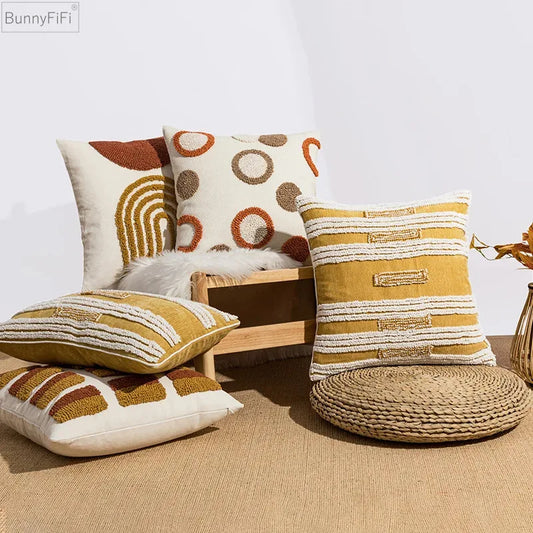 DecorBites™ Geometric Embroidery Circle Stripe Cushion Cover | Home Sofa Decor Pillowcase