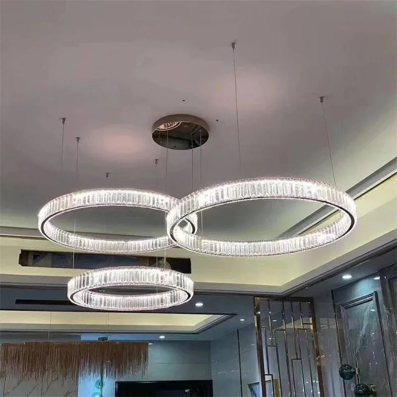 DecorBites™ Crystal LED Ring Chandelier - Luxury Villa Stair Pendant Fixture