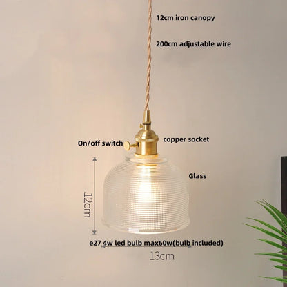 DecorBites™ Clear Leaf Glass LED Pendant Copper Switch Kitchen Dining Room Light