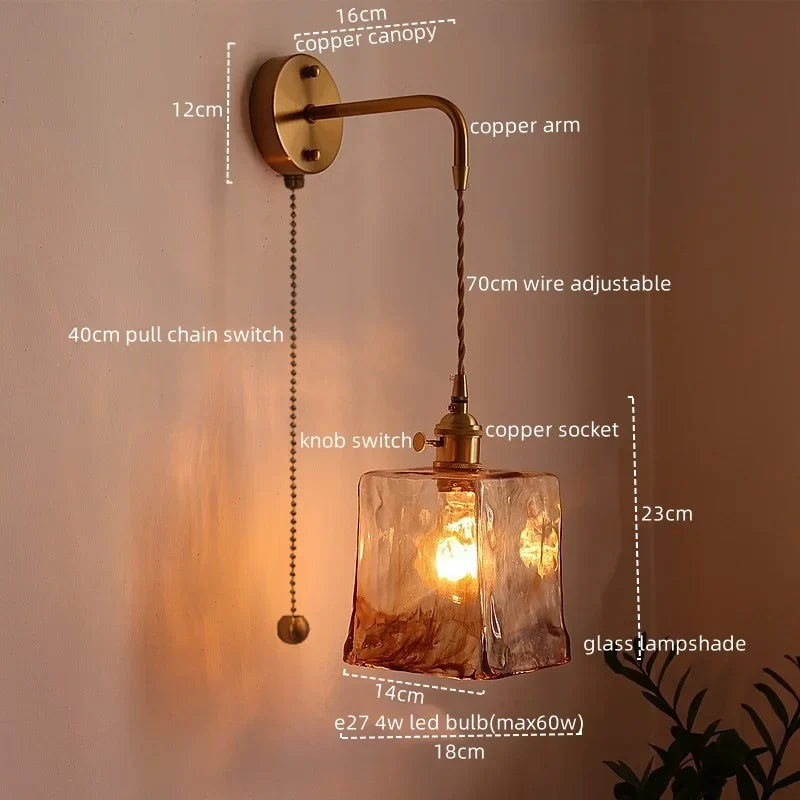 DecorBites™ Japanese Style LED Wall Lamps Living Room Coffee Balcony Stair Light Copper Glass