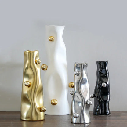 DecorBites™ Geometric Sphere Vase: Unique Porcelain Flower Arrangement Home Decor