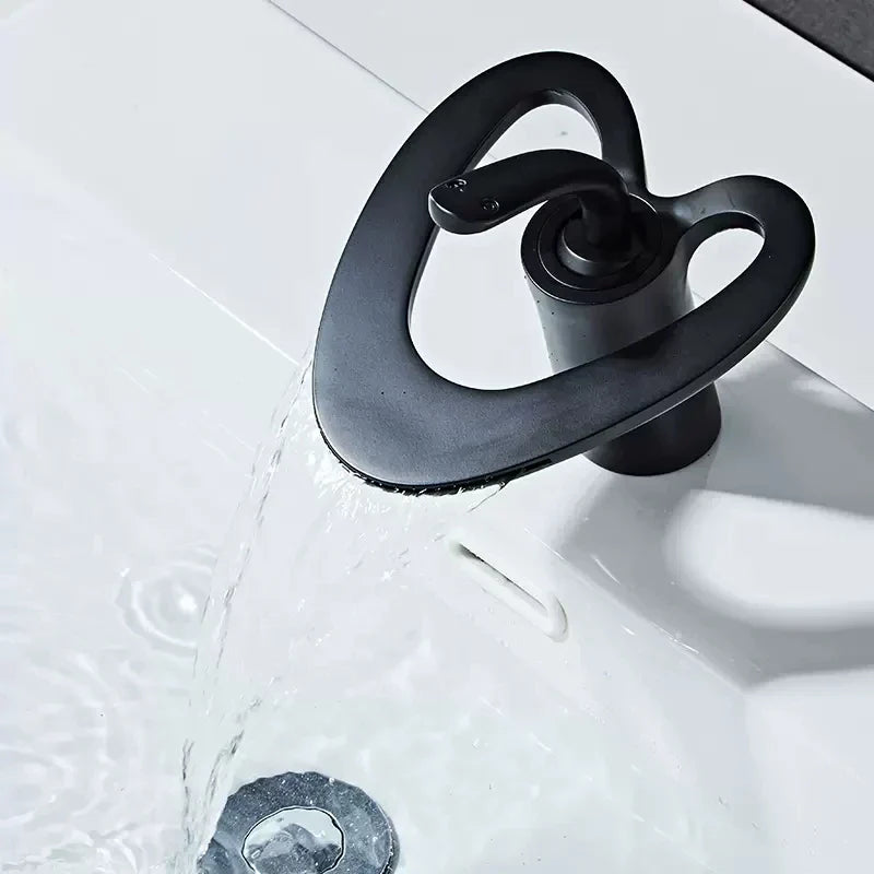 DecorBites™ Golden/White & Black Waterfall Basin Faucet - Brass Sink Mixer Tap - Hot & Cold