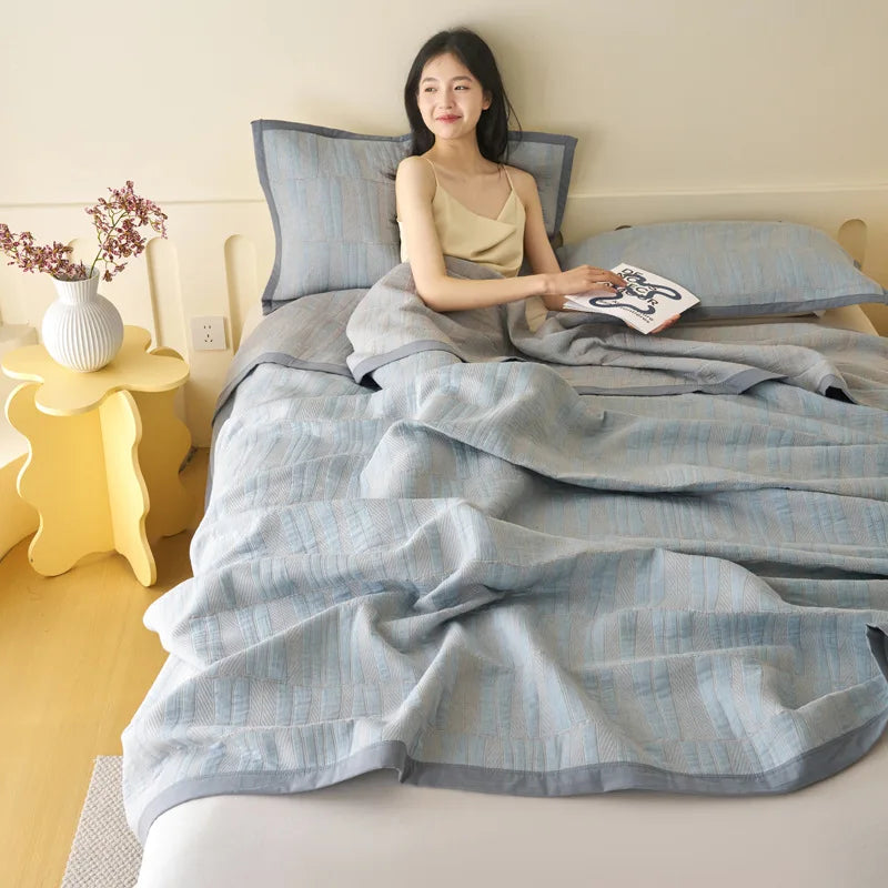 DecorBites™ Cotton Three-Layer Towel Blanket with Pillow - Summer Cool Quilt