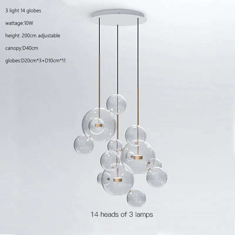 DecorBites™ Glass Bubble Ball LED Chandelier Mickey Light for Restaurant, Bar, and Store