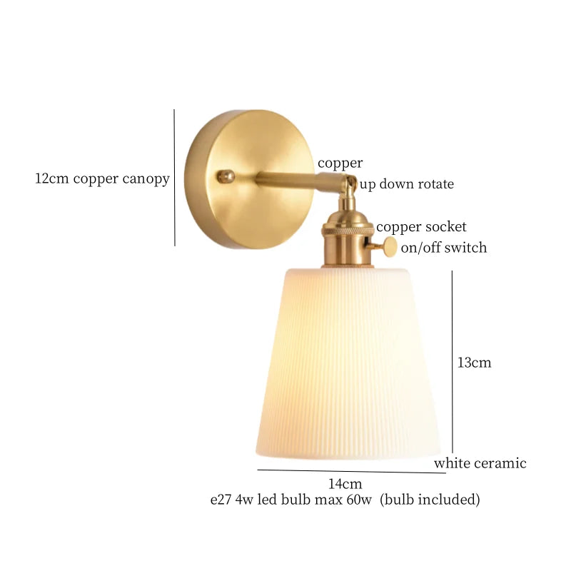 DecorBites™ Ceramic LED Wall Sconce with Pull Chain for Bedroom, Living Room, or Bathroom