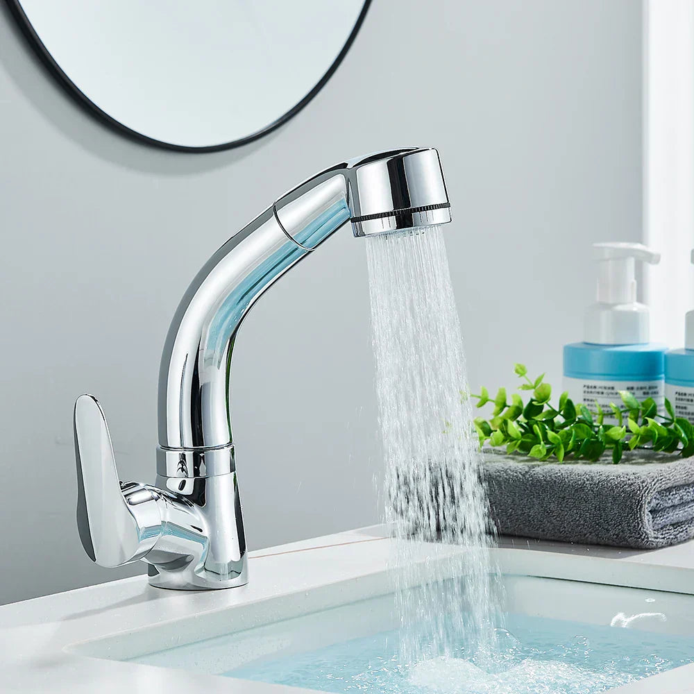 DecorBites™ Lift-Up Bathroom Sink Faucet Chrome Finish 360-degree Rotation Water Mixer
