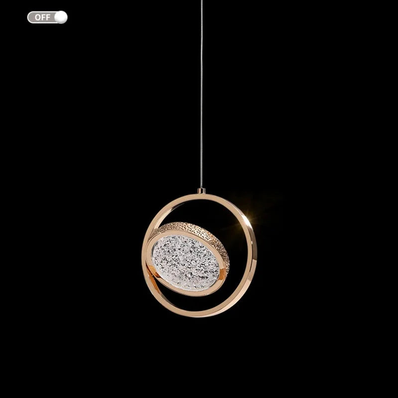 DecorBites™ Crystal Ring Pendant Light: Rotatable Luxury Bedside Lighting for Bedroom