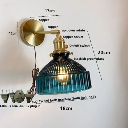DecorBites™ Glass Pull Chain LED Wall Lamp Copper Socket Study Living Room Stair Light