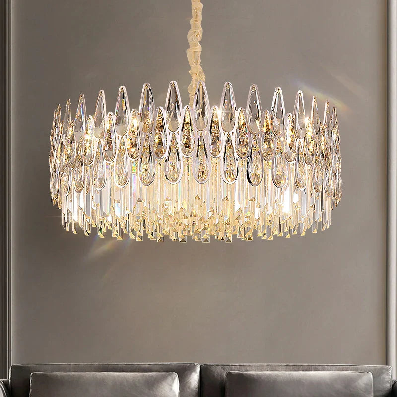 DecorBites™ Crystal LED Chandelier | Long Stairway Villa Light | Modern Luxury Post Lamp
