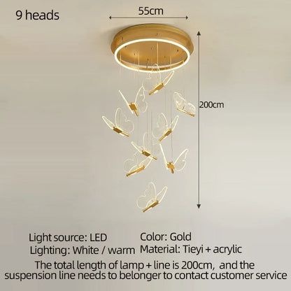 DecorBites™ LED Chandelier: Modern Butterfly Design, Acrylic, Exhibition Hall, Staircase, Bedroom Night Lamp Lighting Fixtures