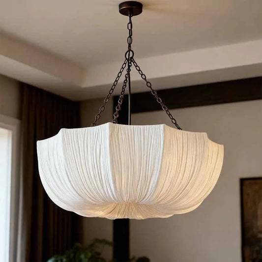 Japanese Fabric Flower Pendant Light With Iron Chain