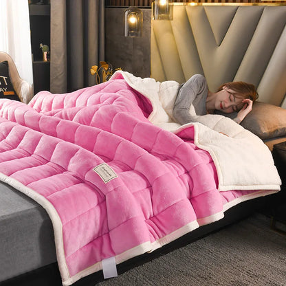 DecorBites™ Cozy Coral Fleece 3-Layer Bed Blanket for Autumn & Winter Warmth