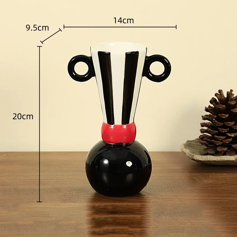 DecorBites™ Geometric Stripes Ceramic Vase Black & White Home Decor