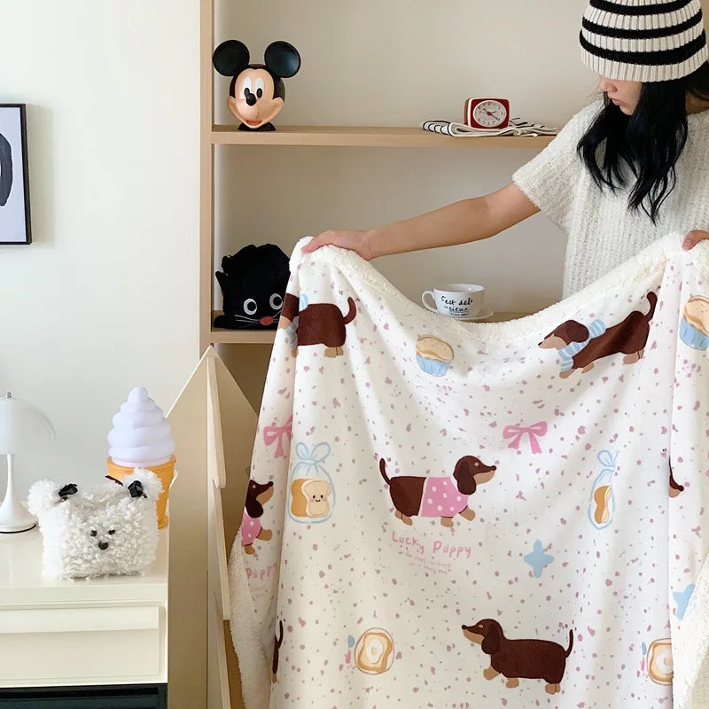 Coral Velvet Cartoon Blanket