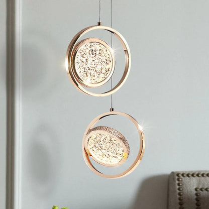 DecorBites™ Crystal Ring Pendant Light: Rotatable Luxury Bedside Lighting for Bedroom
