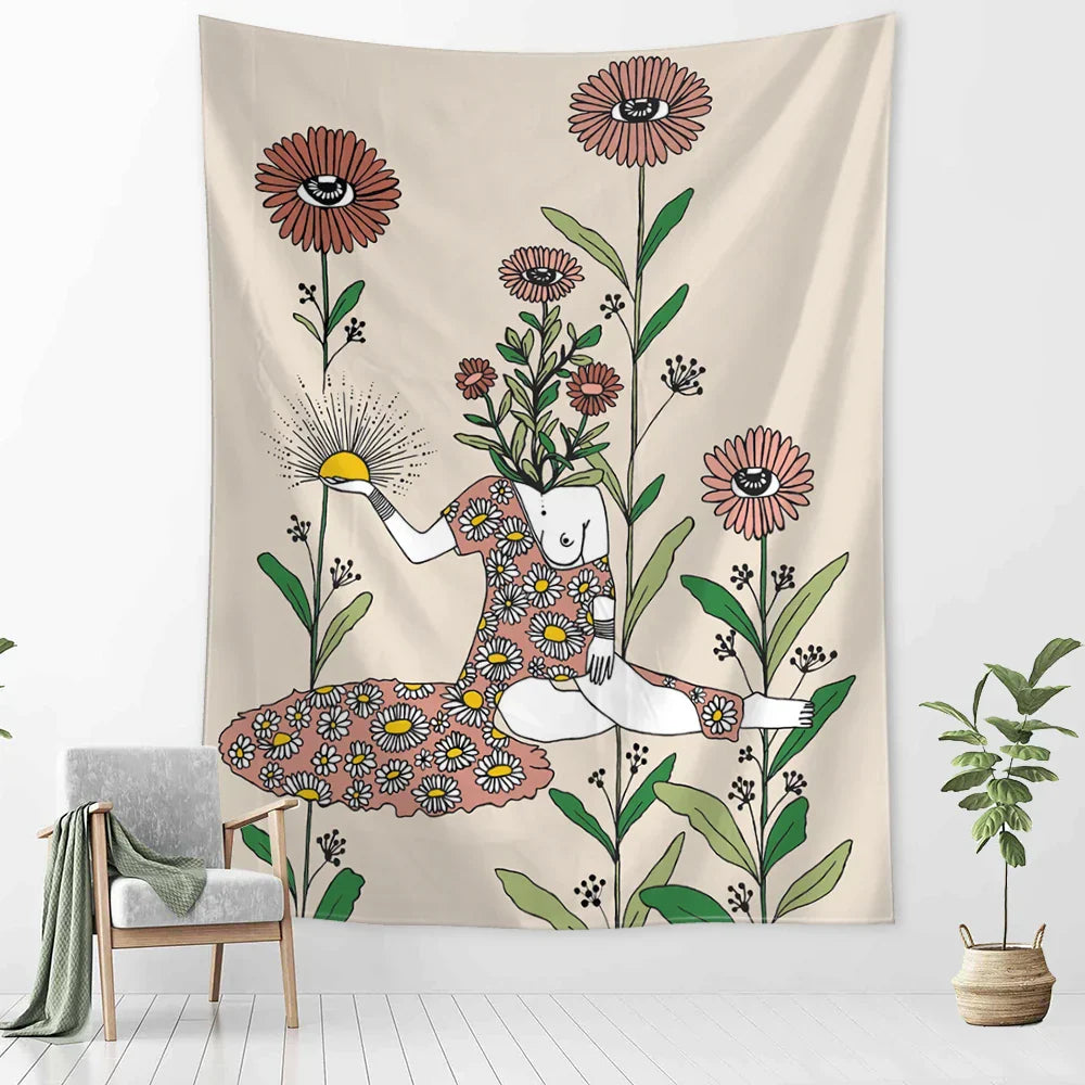 DecorBites™ Botanical Girl Tarot Astrology Tapestry Wall Hanging for Boho Wicca Aesthetic Decor