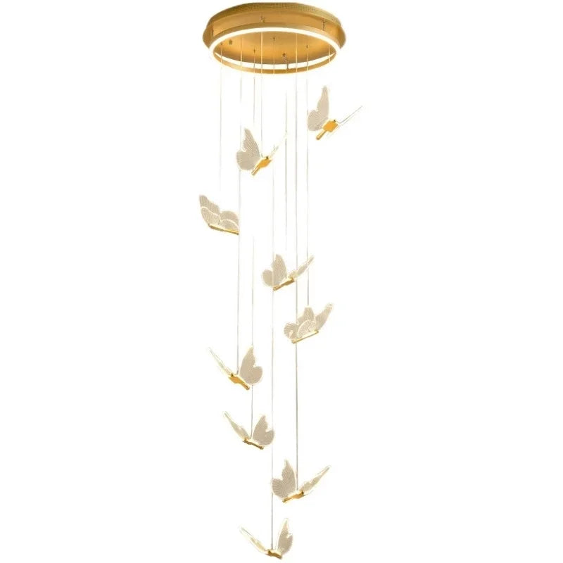 Acrylic Butterfly LED Chandelier 9-Head Staircase