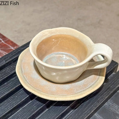 DecorBites™ Kiln Porcelain Cup & Saucer: Creative Retro Coffee Mug Set