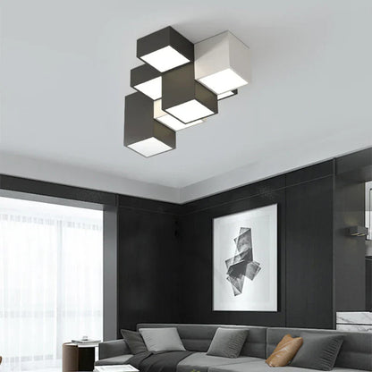 DecorBites™ Geometric Chandelier: Minimalist Modern Luxe Black White Bedroom Lamp
