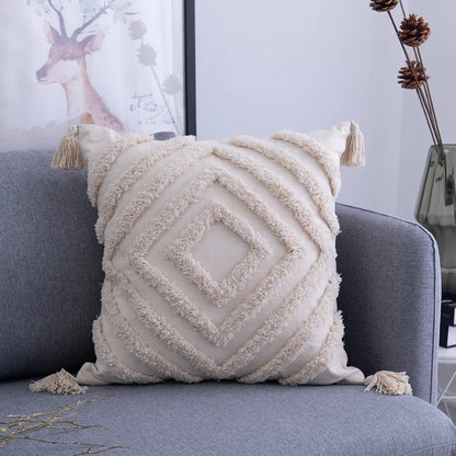 DecorBites™ Geometric Embroidery Cushion Cover with Tassel, Home Decor Pillowcase, Various Sizes