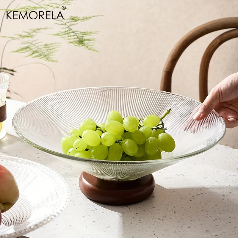 DecorBites™ Creative Glass Fruit Plate with Wooden Base | Elegant Home Decor for Living Room Coffee Table