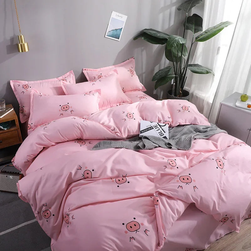 DecorBites™ Cute Cartoon Printed Bedding Set | Washed Skin-Friendly | Queen/King Size