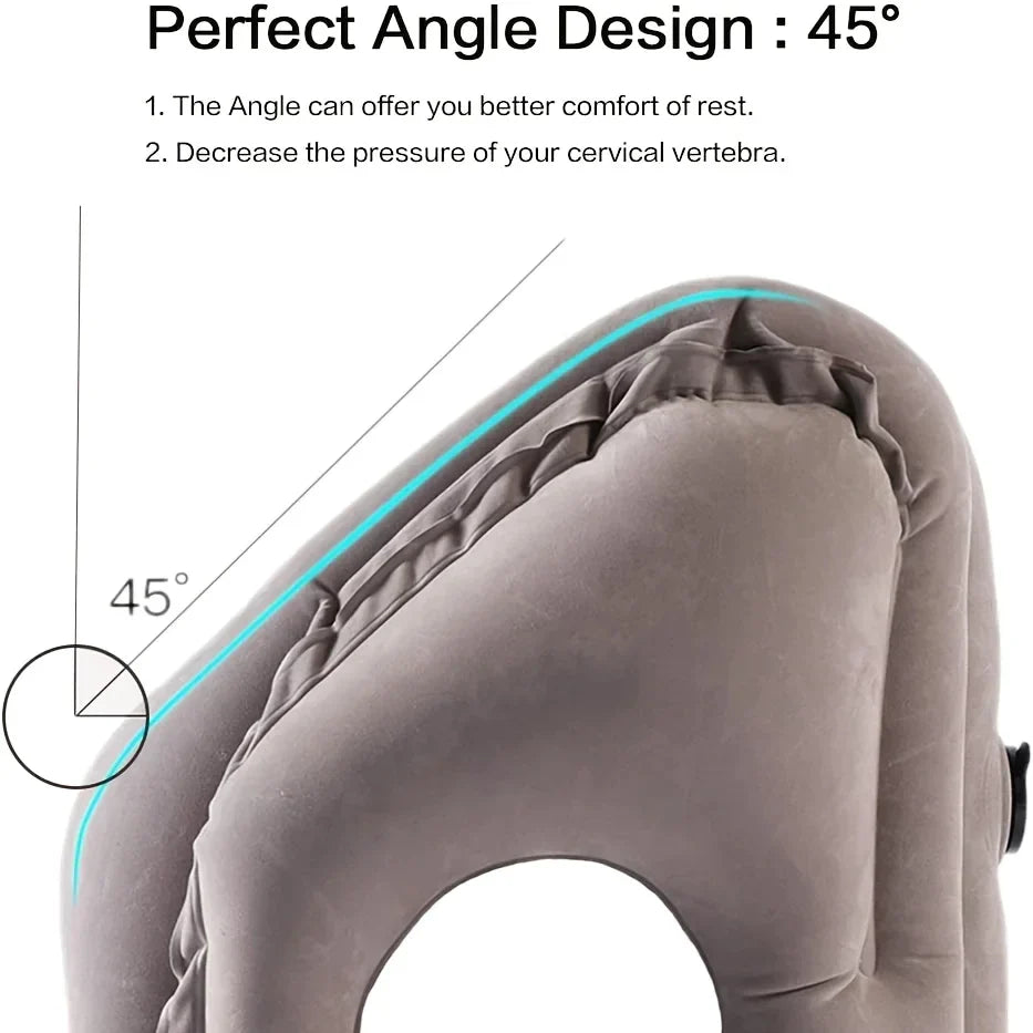 DecorBites™ Inflatable Travel Pillow: Portable Neck Cushion for Airplane, Car, Office, Nap.
