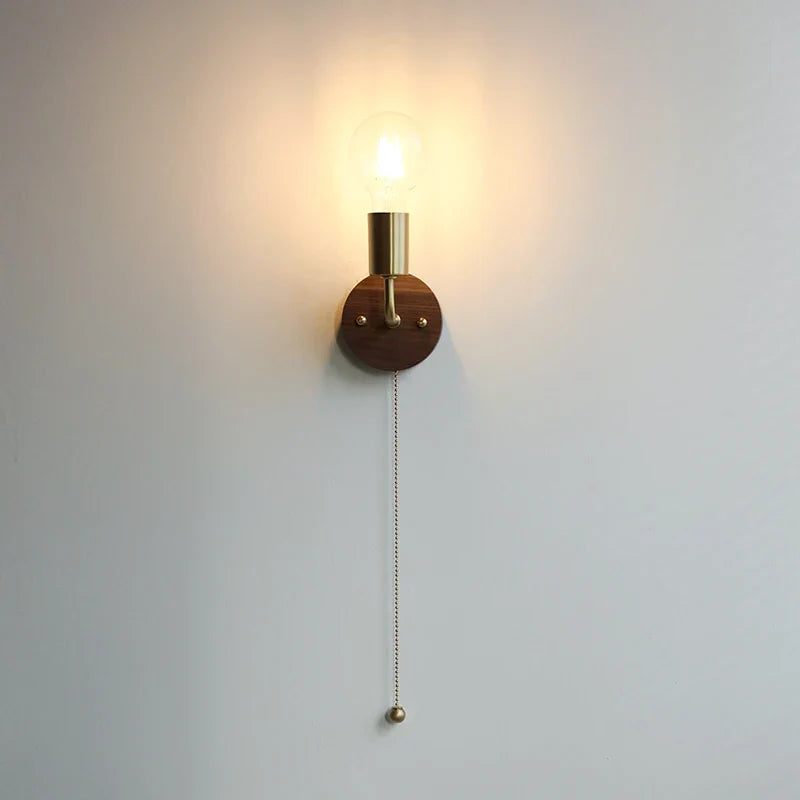 DecorBites™ LED Walnut Wood Wall Light Fixture Clear Glass Sconce Bedside Lamp
