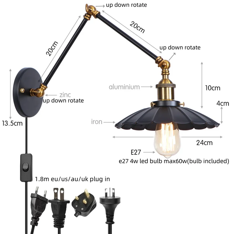 Gold Pull Chain Wall Lamp