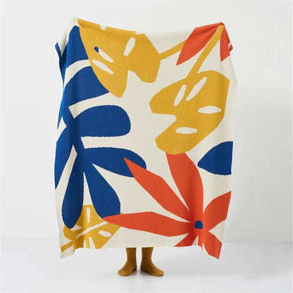 DecorBites™ Leaf Jacquard Knitted Blanket - Soft Cotton Fluffy Blanket for Living Room, Sofa, Bed