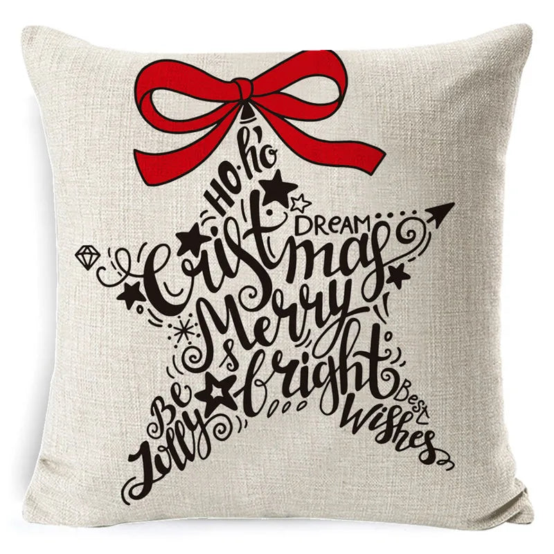 DecorBites™ Elk Print Linen Pillowcase: Festive Christmas Cushion Cover for Sofa - 2023 New Year Decor